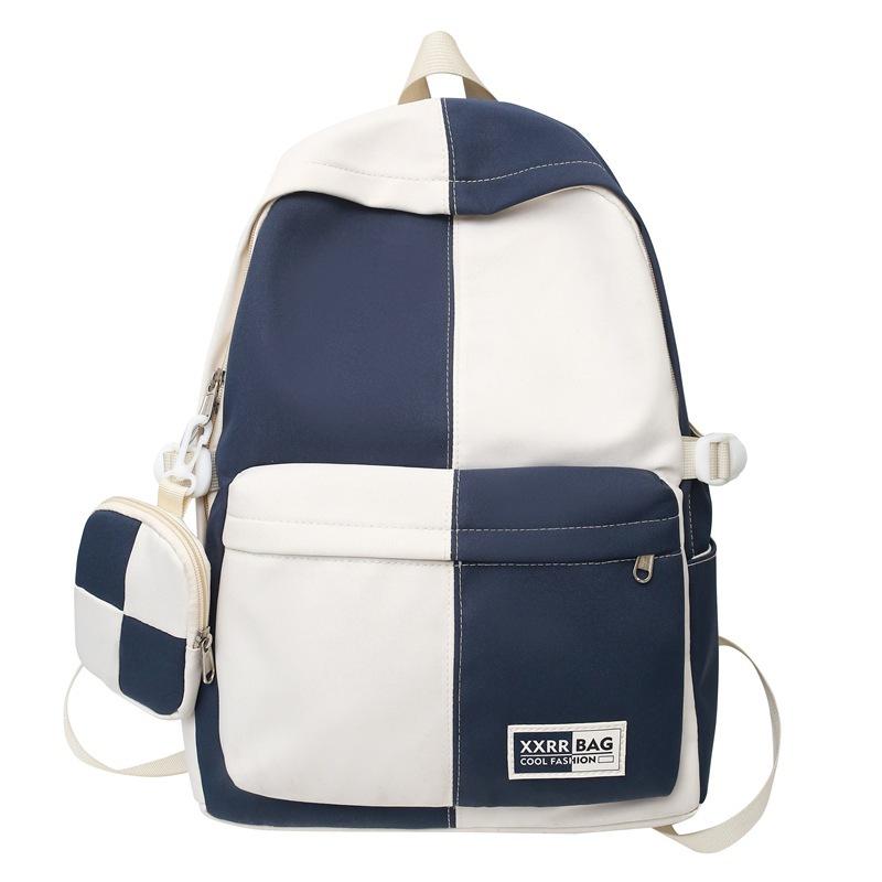 

Японский простой рюкзак 2025 лето новый модный контрастный цвет студенческий школьный рюкзак большой вместимости в стиле колледжа повседневный рюкзак Single pack синий