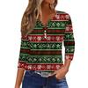 Women's Casual Fashion V-neck Loose Versatile Christmas Print Three-quarter Sleeve Top