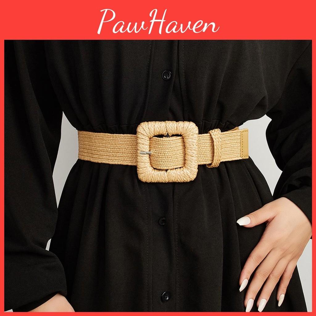 Minimally Designed Circular Buckle Decoration Women Casual Woven Belt Waist