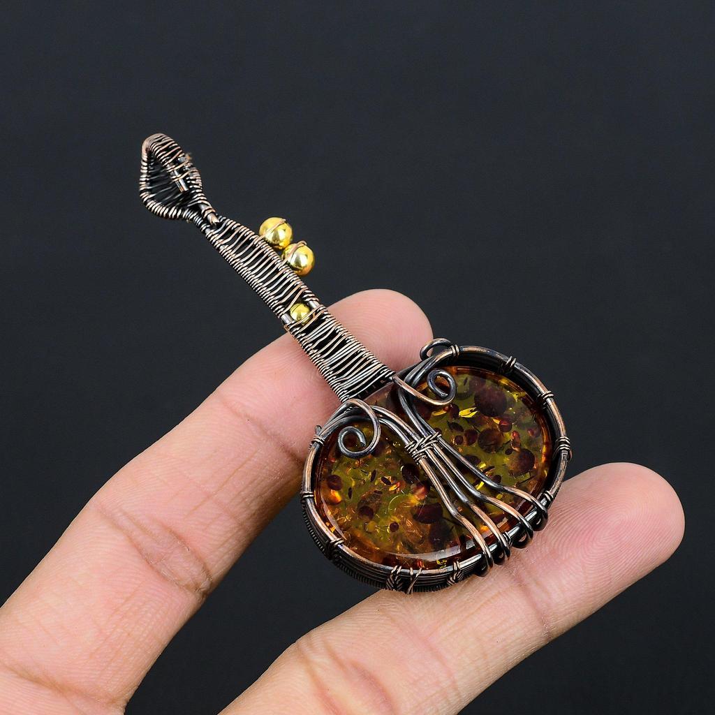 Baltic Amber Pendant, 999 Copper Wire Wrapped Gemstone Jewelry, Handmade Pendant For Mother Day