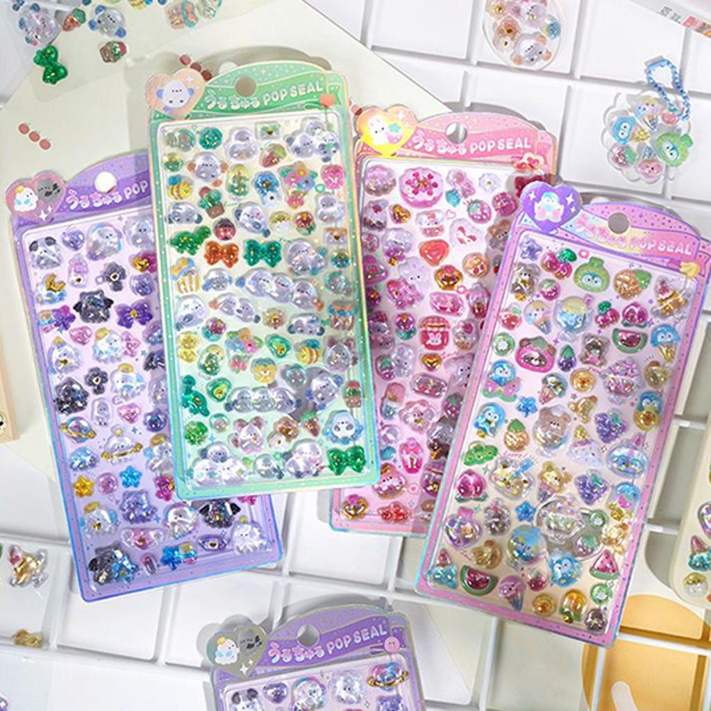 Cute Sticker Pack 3D Glitter Stickers Resin Crystal Texture Decals Cartoon Water Cup Stickers Toy Decoration Stickers For Kids