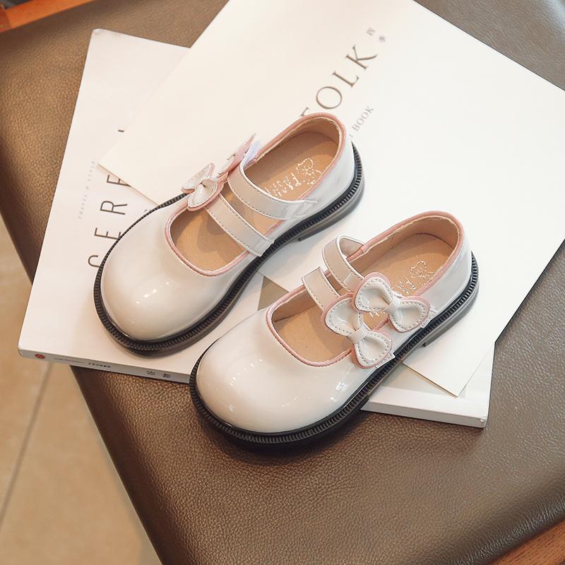 

2024 Детские туфли-лоферы с круглым носком и неглубокой подошвой, универсальные, с бантом, на липучке, детская мода, милая принцесса, кожаные туфли для девочек 23 бежевый