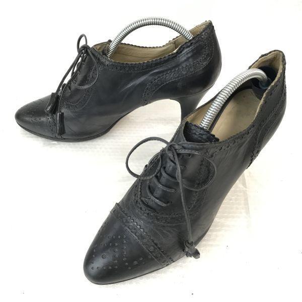 

Made in Italy On Time Leather High Heel Semi Brogue Shoes Size 37 23.5cm Black Dress Shoes