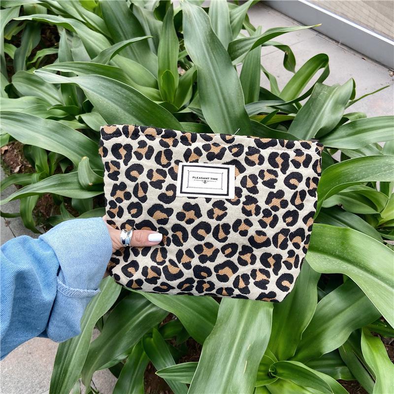 Korean Fashion Leopard & Zebra Print Canvas Makeup Clutch for Women - Convenient Toiletry Storage Bag