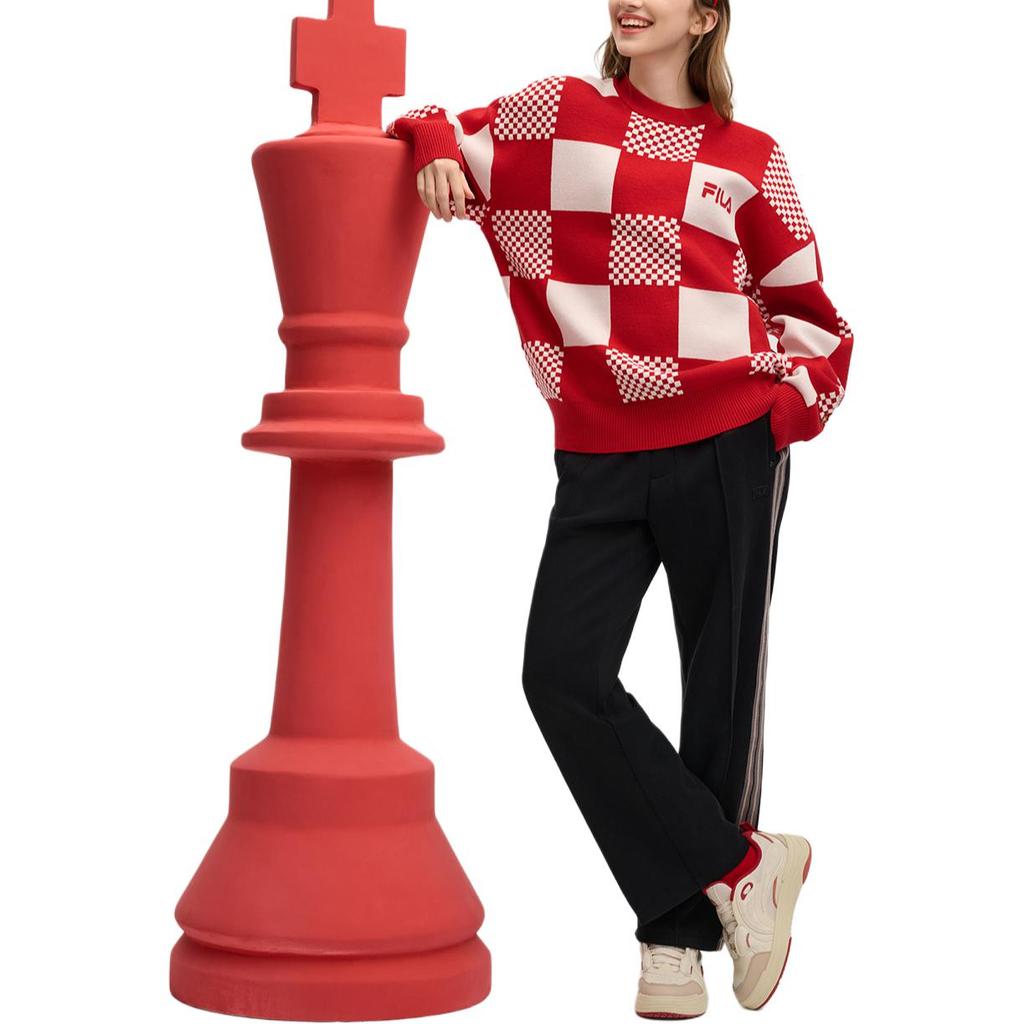 FILA Original Checkered Fashion Warm Pullover Knit Sweater Unisex sweater Water-Red F51M519402FRD