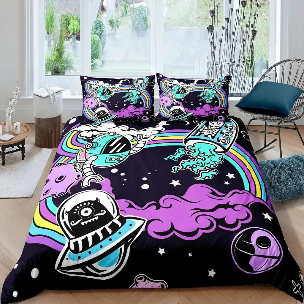 Aviation Duvet Cover Set, Air Balloon Bedding Set Space Ship Comforter Cover Space Exploration Bedding Set Luxury Quilt Cover