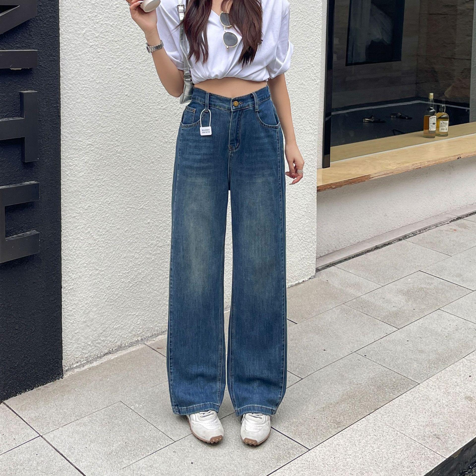 

Plus Size High Waist Stretch Jeans for Chubby Girls - Slimming, Leg Lengthening, Straight Leg Pants for Spring & Autumn 2XL синий