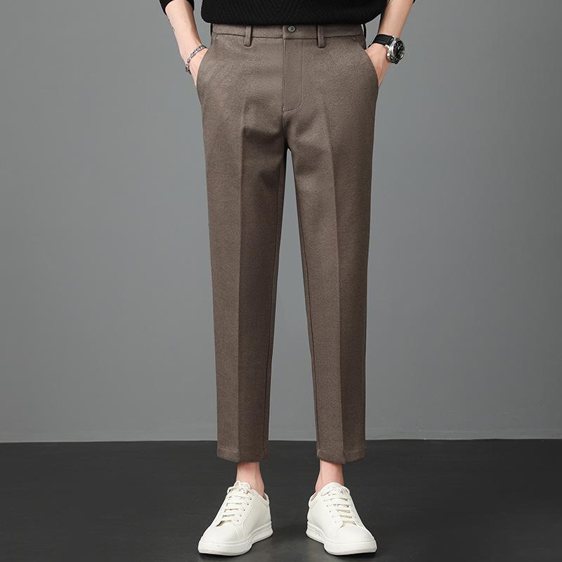 Light Luxury Winter Woolen Trousers Men's Casual Pants Men's Slim Straight Trousers British Elastic Casual Trousers Nine Points