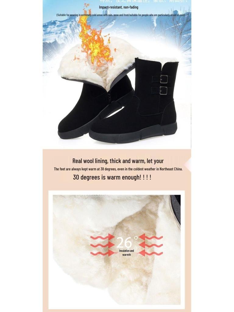 Women's Winter Genuine Leather Ankle Boots, Non-Slip Flat Sole with Thick Velvet Wool and Fur Lining.