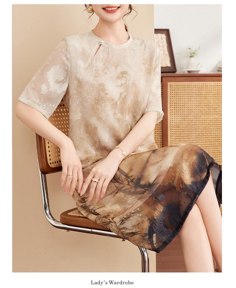 Elegant Chiffon Cheongsam: Stylish Summer Short-Sleeved Dress for Middle-Aged and Elderly