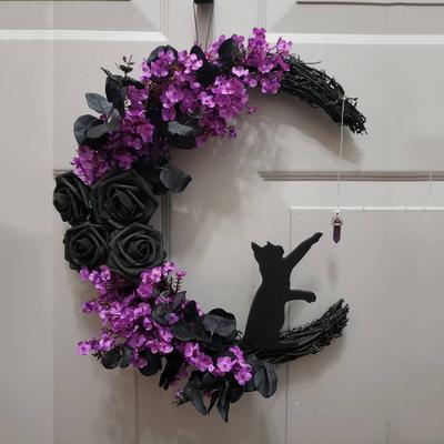 Halloween Gothic Kranz Dekor Künstliche Mond Katze Girlande Handgefertigt Mond Katze Halloween Türhänger Dekor Halloween Deko Zubehör