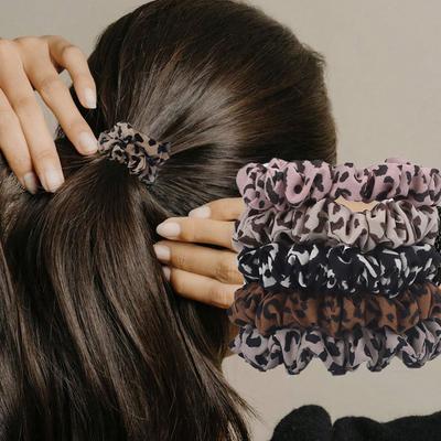 5 Stück Europäische und Amerikanische Leopard Elastische Haarbänder für Frauen Mädchen Haargummis Seil für Haaraccessoires Pferdeschwanzhalter