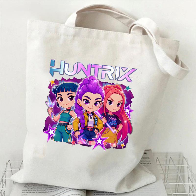 Spot KPOP Demon Hunter Girl Group HUNTRX Printed Canvas Bag Shoulder Student Handbag