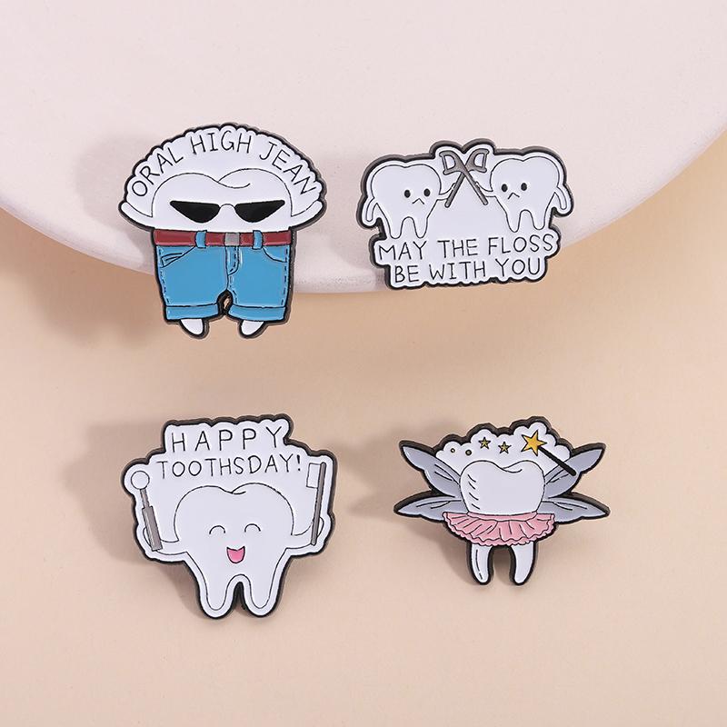 Cartoon Teeth Dental Care Enamel Pin May The Floss Be With You Happy Toothsday Metal Broooches Lapel Badge Jewelry Gifts