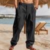 Pantaloni Casual da Uomo in Cotone e Lino Larghi Freschi a Strisce Lunghi da Spiaggia con Zip Vestibilità Larga Streetwear Moda Pantaloni Leggeri