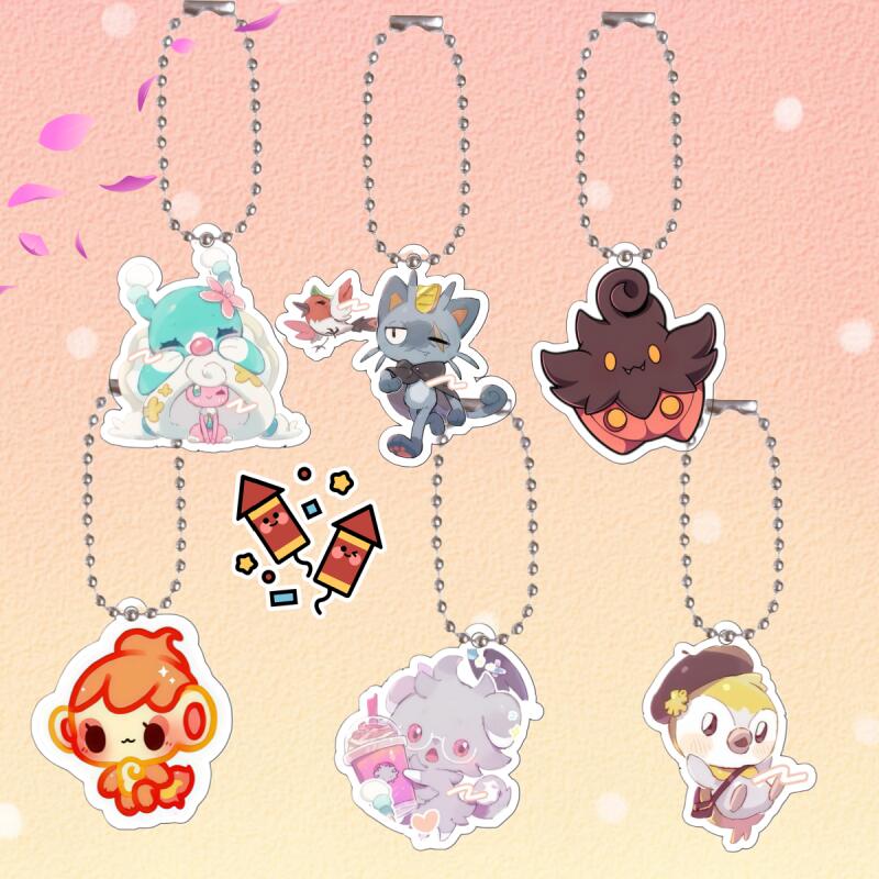 Anime Acrylic Key Ring for Brionne Alolan Meowth Pumpkaboo Chimchar Espurr Piplup Q Version Self-Made Acrylic Key Chain Pendant