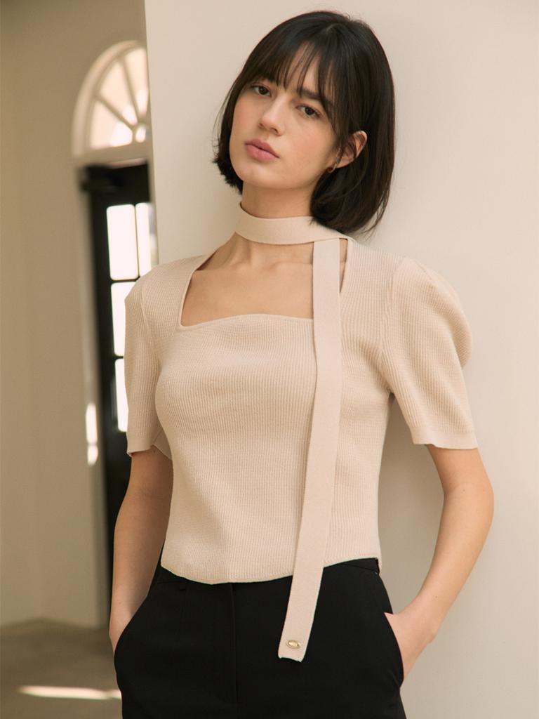 Onaenon Tie Detail Square Neck Pullover Nek5Xp333