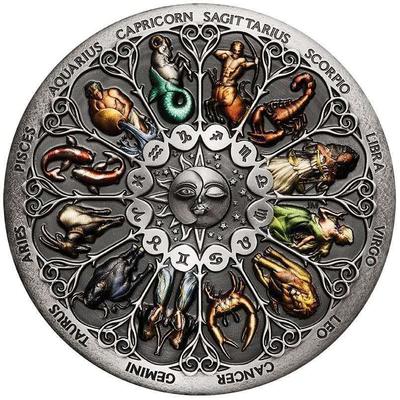 Çok Güzel Tuvalu Burç Mücadelesi Gümüş Sikke TheSignof Zodiac Constellation Renkli Hatıra Paraları