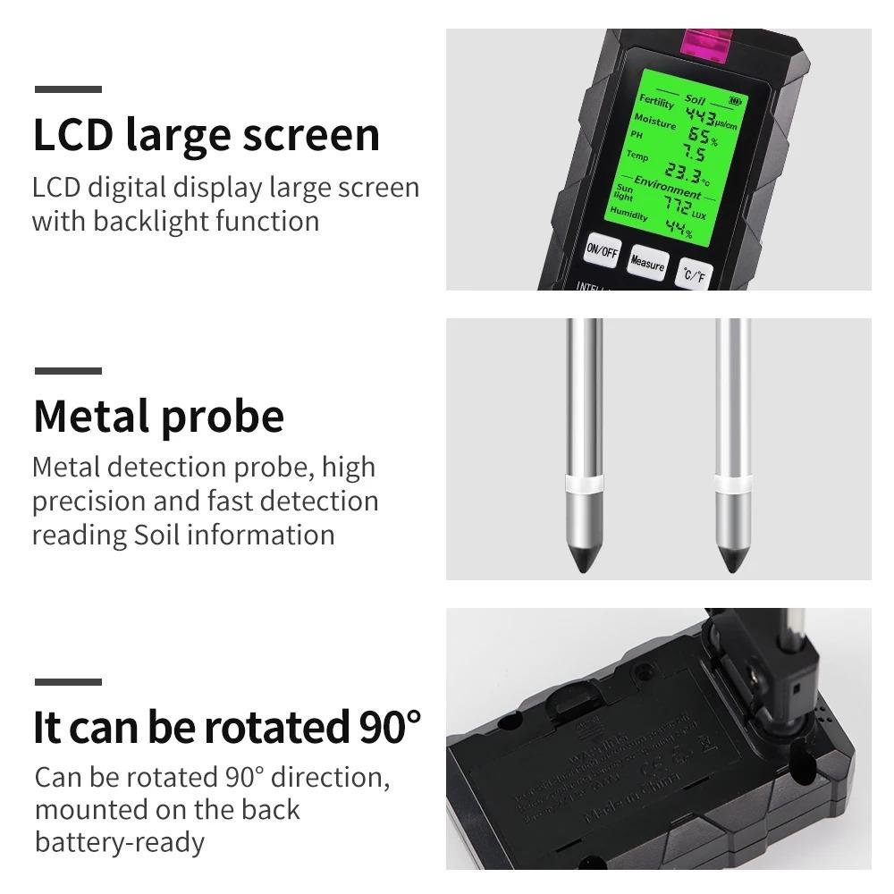 LCD Screen Soil Tester 6-in-1 Plant Moisture Meter New Soil Fertility Detector  for Home Garden