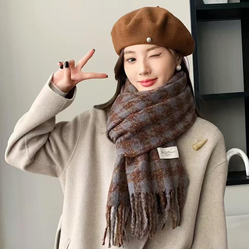Autumn and Winter Scarves Women's Winter High-end Scarves Thickened and Warm Tonglu Imitation Cashmere Plaid Scarves