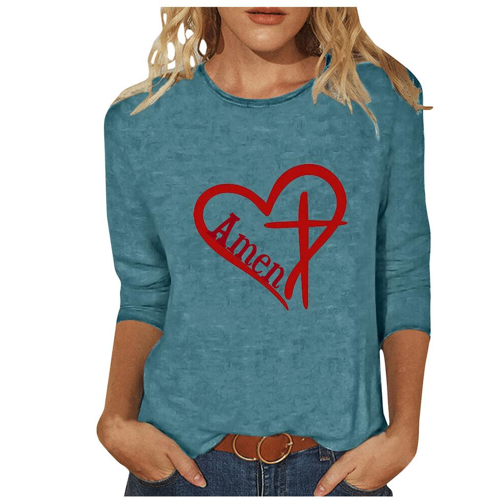 Round Neck 3D Cross Printed Top Fashionable Casual Long Sleeved Women's T-shirts