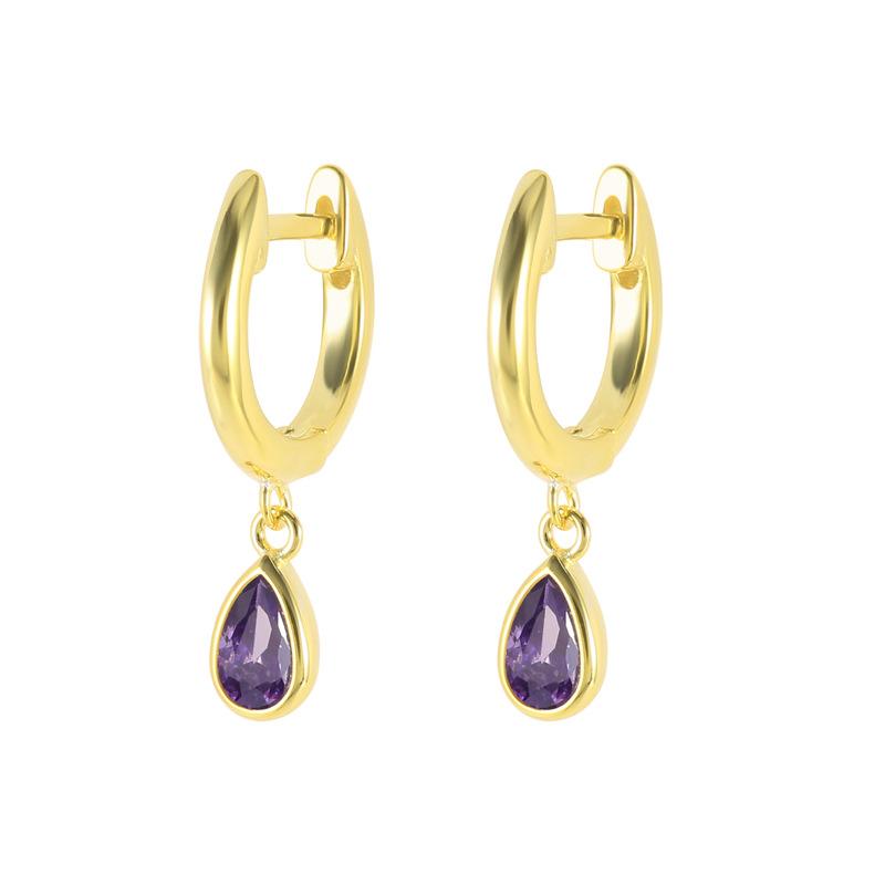 2207ER2 S925 Sterling Silver Teardrop Hoop Earrings Muti Color Zircon CZ Circle Round Loops Crystal Women Piercing Earring
