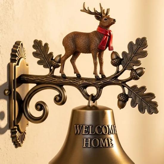 Rustic Metal Welcome Bell Christmas Wall Mounted Door Bell Vintage Dinner Bell for Outdoor Front Door Porch Home Decor