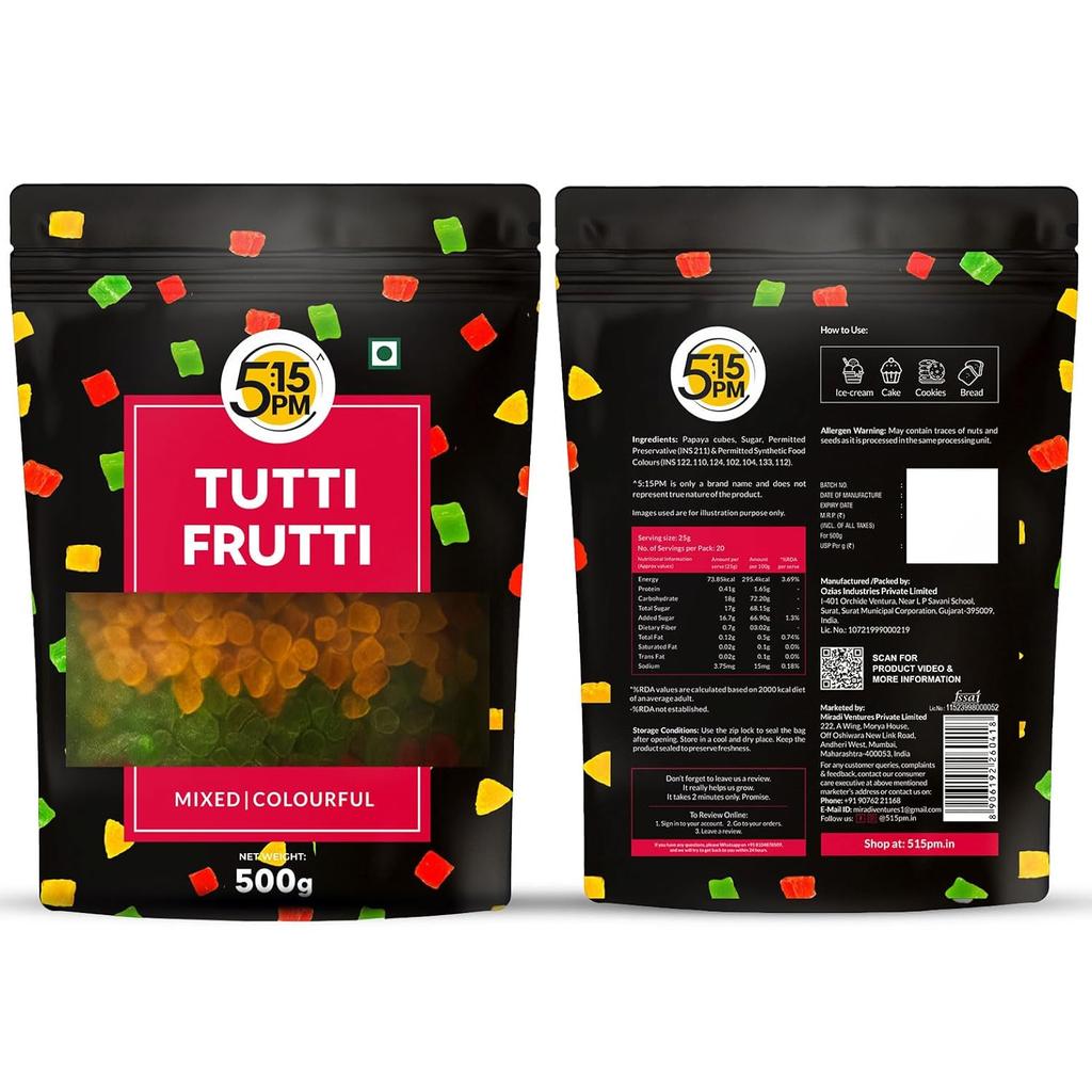 5:15PM Mix Frutta Mista 500 g Pezzi di Papaya Essiccata Multicolore Per Torte Dolci Decorazioni Topping E Caramelle