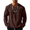 Men's Loose Casual Cotton And Linen Drawstring Collared Shirt Top