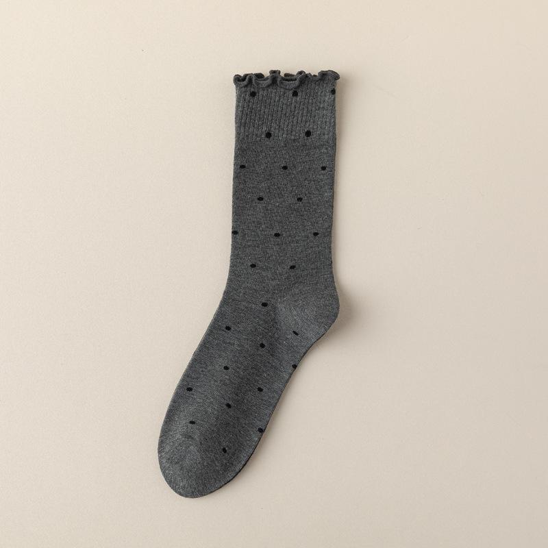 5/10 Pairs Ear Shaped Hem Socks for Women Spring Autumn Polka Dot Girl Instagram Style Cute Polka Dot Sweat Absorbing Mid Calf Socks and Pile Socks