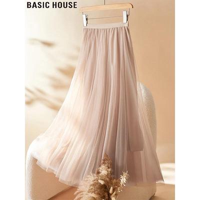 Basic House Damen Falten-Netz A-Linie Midi-Rock