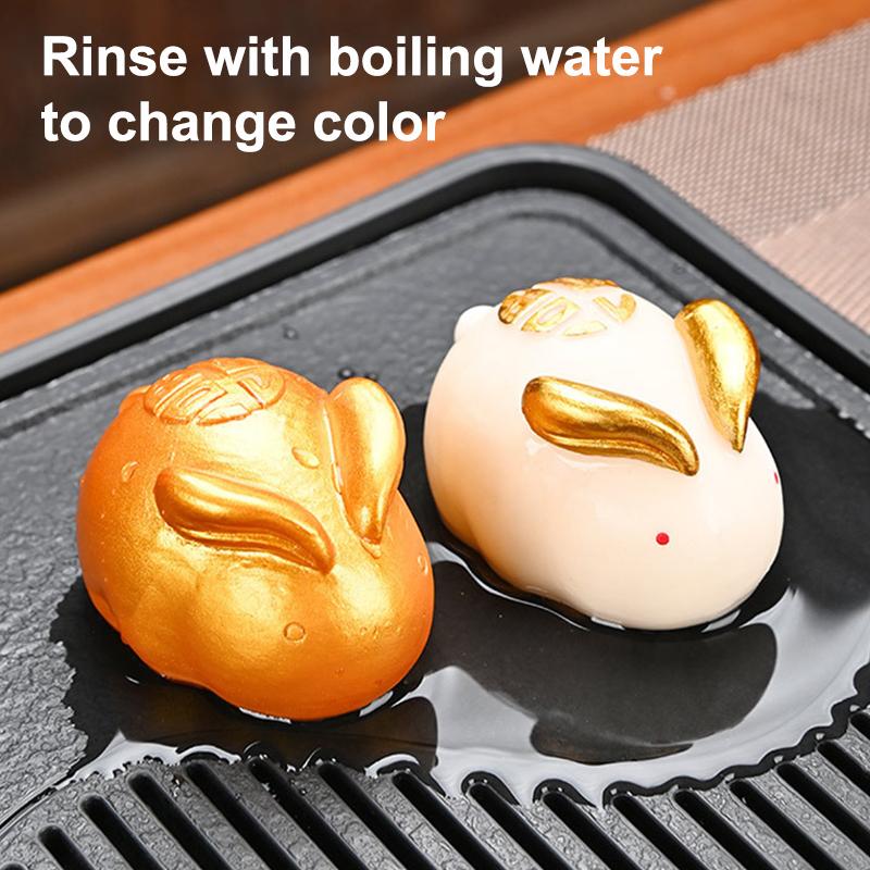 Color Changing Tea Pet White Rabbit Golden Rabbit Tea Table Accessories Color-Changing When Heated, Decoration Ornaments