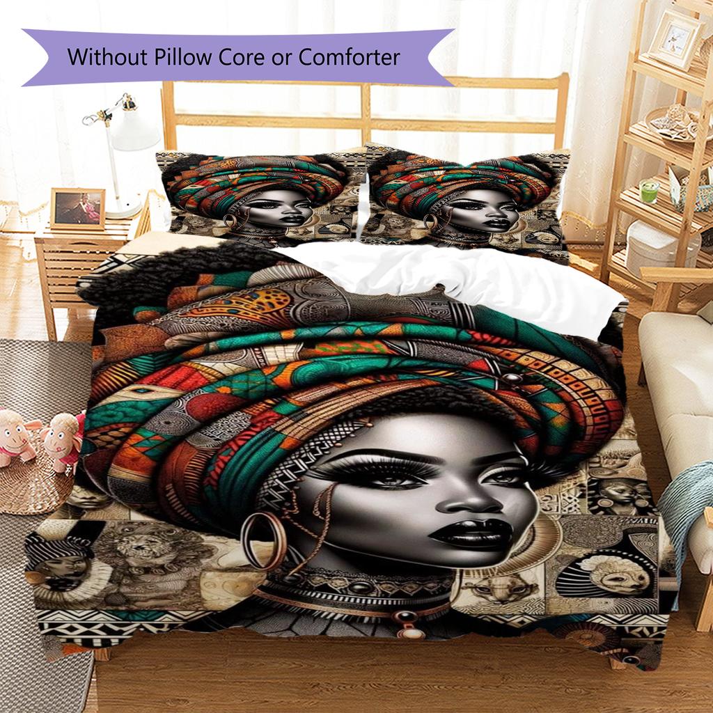Black Women Pattern Bedding Quilt Set Quilt Cover Pillowcase Home Decoration Gift (1 * duvet cover + 2 * pillowcase, without core)