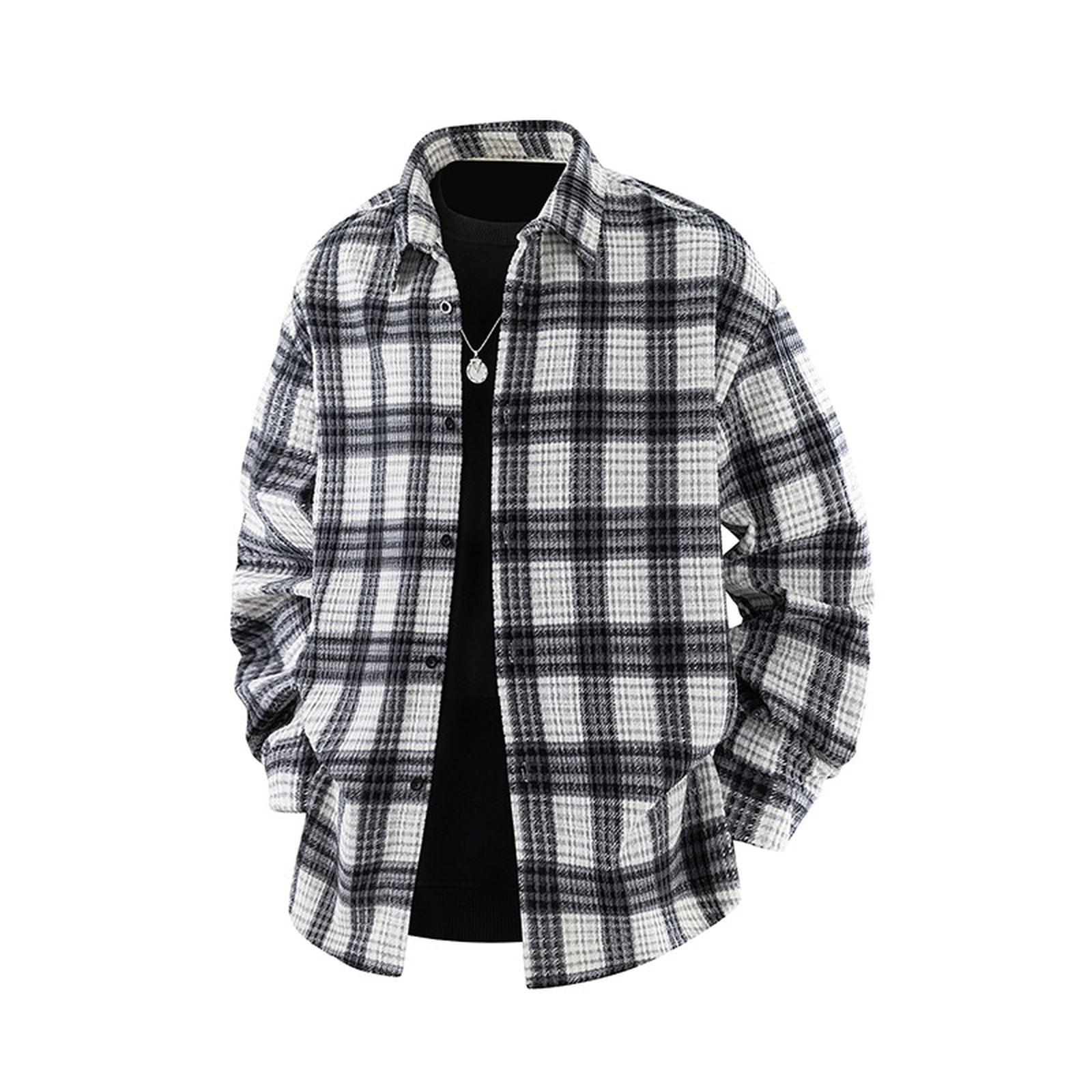 

Men s Loose Plaid Retro Long-sleeved Shirt Jacket Large Size Fashion Casual Cardigan Handsome Shirt M