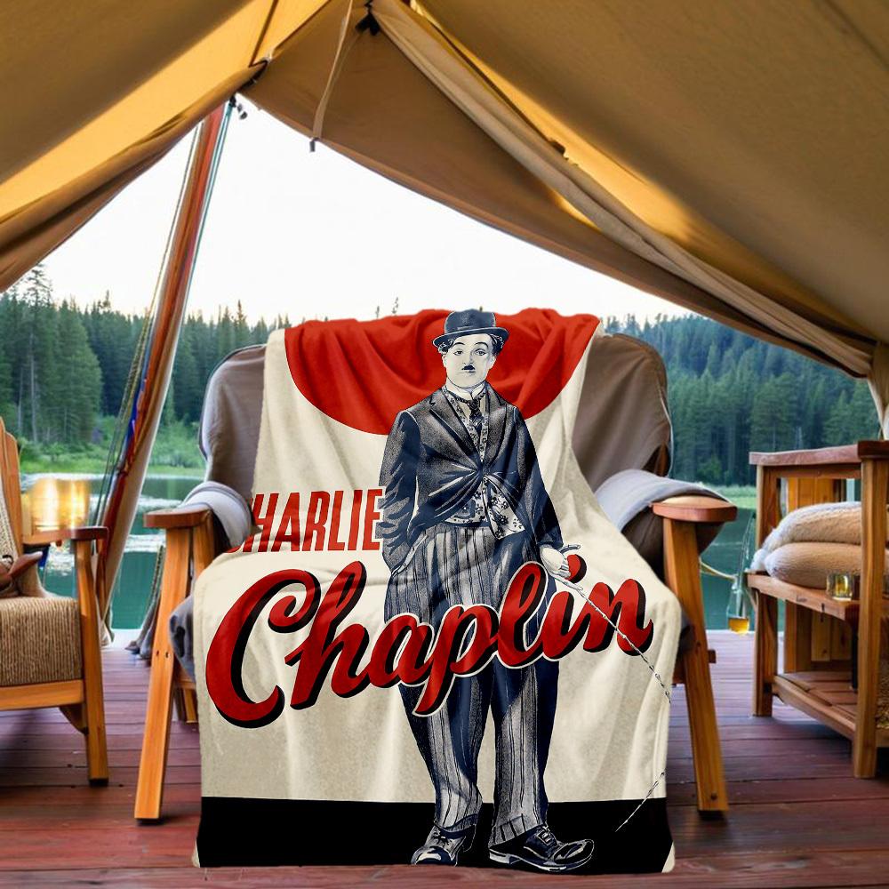 1pc Charlie Chaplin Outdoor Blanket Lightweight Flannel, Soft & Warm, All-Season Use for Sofa, Outdoor, Camping, Living Room, Office066
