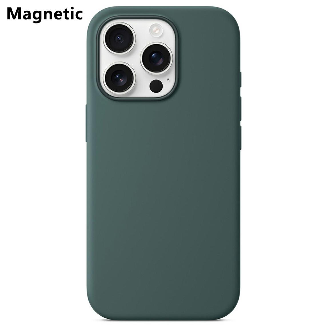 

For iPhone 16 Pro Compatible with MagSafe Liquid Silicone Phone Back Cover (No Logo) Green