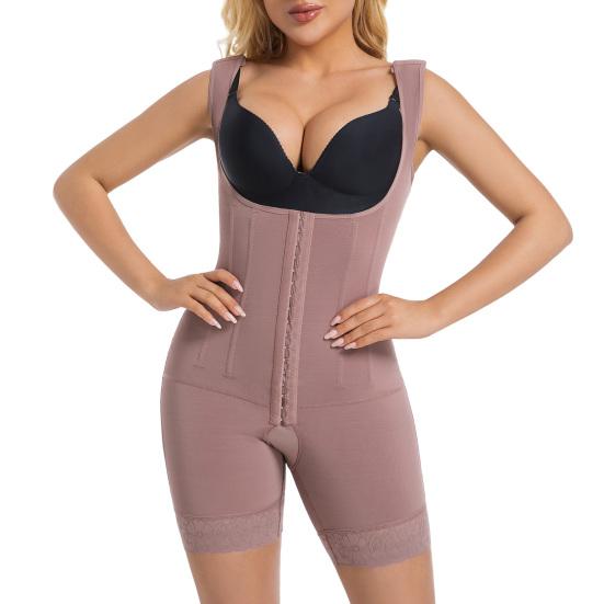 High Waist Shapewear Open-Crotch Bodysuit Shaper with Front Clasp Firm Tummy Control Hip Lifting Body Shaper Breathable Postpartum Recovery Daily