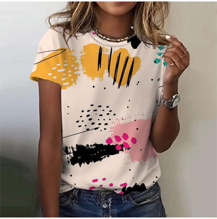 2025 Casual Sports Women's T-shirt Summer New Garden Collar Short Sleeve Geometric Irregular Loose Lightweight Casual