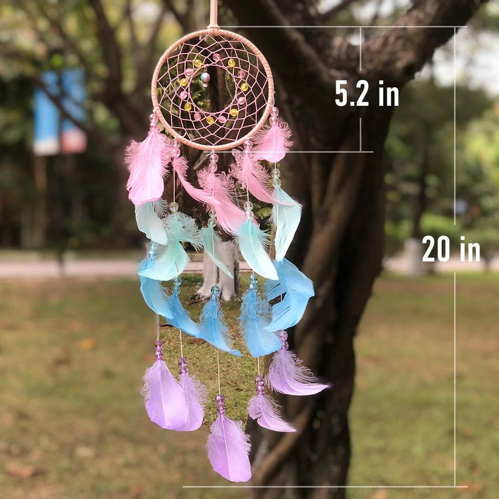 AWLEE Colorful Dream Catchers, Handmade Feather Native n Circular Net for Kids Boys Girls Bedroom Wall Hanging Decoration Decor Nursery Wall Art