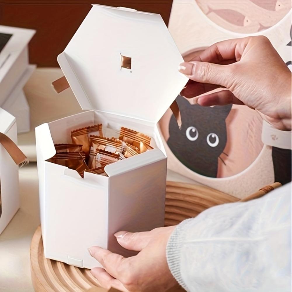 24pcs Hexagonal Party Gift Boxes with Ribbon 3 Size Kraft Paper Party Favor Boxes Folden Gift Wrap Box Display Box for Wedding Birthdays Packaging Box