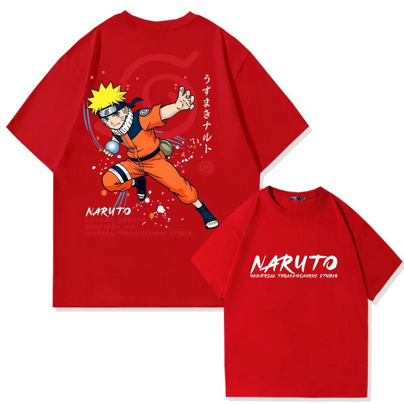 New Childrens Tshirt Japanese Anime Naruto Pure Cotton Doublesided Printed Parentchild Outfit Summer Casual Loose Tshirt