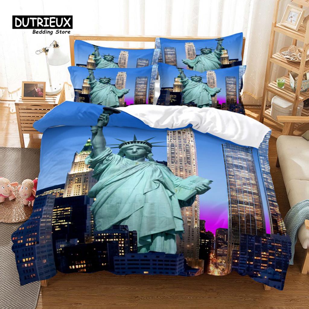 City Night Scene Bedding Set, 3Pcs Duvet Cover Set, Soft Comfortable Breathable Duvet Cover, For Bedroom Guest Room Decor