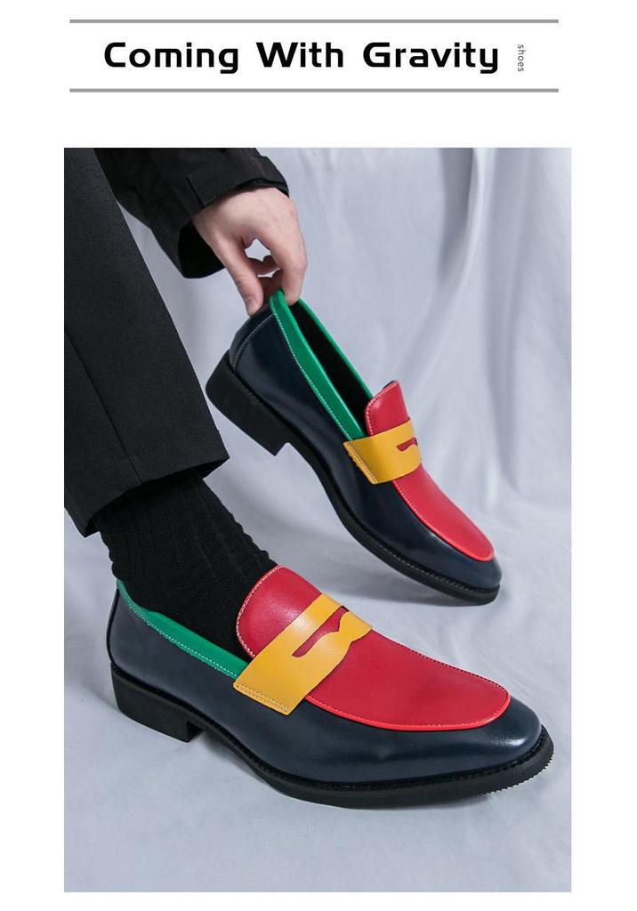 Men's Large Size Color Block Pointed Toe Leather Loafers