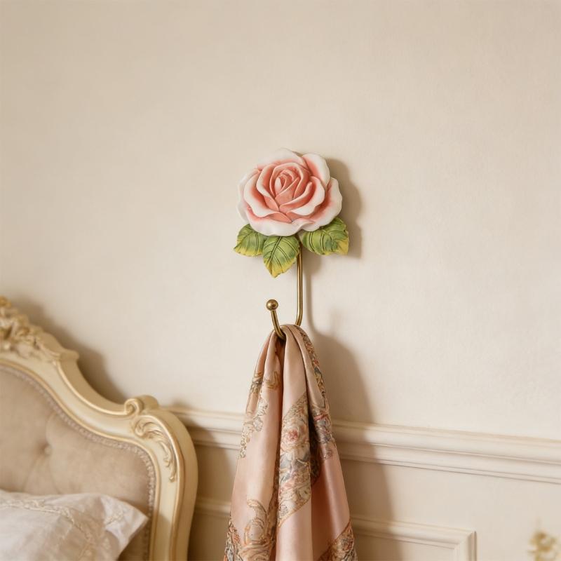 Artistic Heart Shape Wall Mount Hook With Floral Rose Designs Great For Organizing Small Items