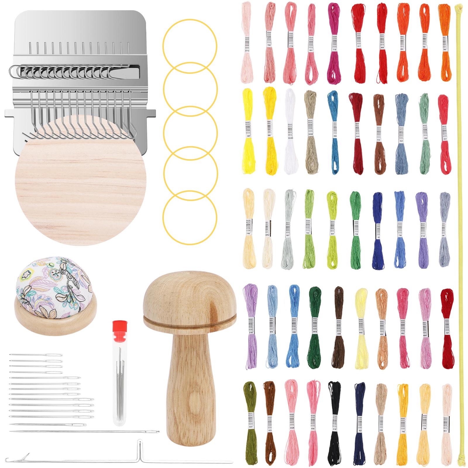 1Set Wood Darning Supplies Kit Darning Egg/Mushroom Weaving Tool Set with Threads Needle Small Patch Sewing Tool Patchwork Tools