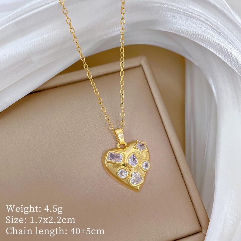 Multi-Element Style Copper Micro-Inlaid Necklace Combination Female Real Gold Electroplated Exquisite Collarbone Chain
