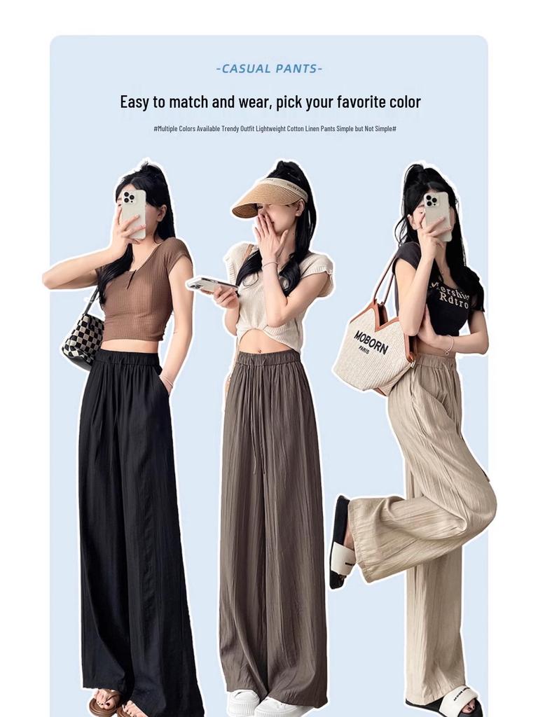 Drapey Yamamoto Women's Plus Size Ice Silk Wide Leg Pants - Summer Thin, Slimming, Sun Protection, Textured Casual Fit