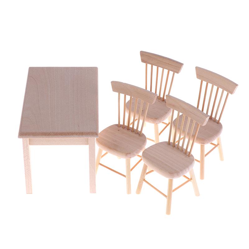 1Set Dining Table Chair Model 1:12 Dollhouse Mini Wooden Furniture Toy Set