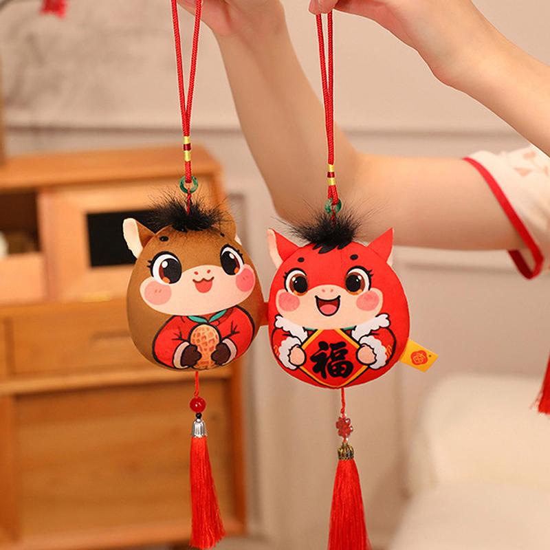 Plush Horse Keychain Zodiac Horse Plush Pendant With Tassel Soft Lucky Pony Figurine Home Decoration For Chinese  Year