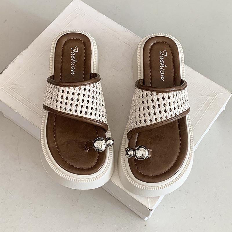 

Тапочки с пальцами, женская верхняя одежда, лето 2025, новая ретро-мода, маленький толстый каблук, французские классные тапочки 40 бежевый